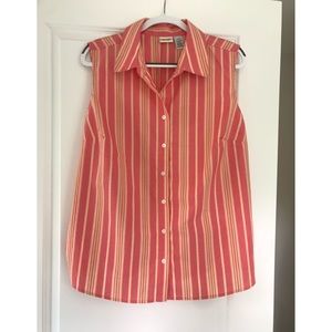 Cherokee Peach, Salmon, Pink Striped Top